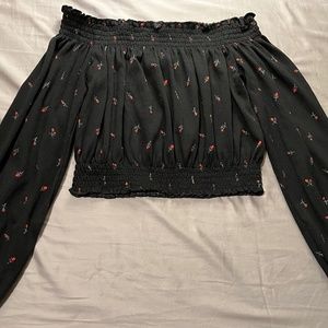 H&M Black Over the Shoulder Long Sleeve Top